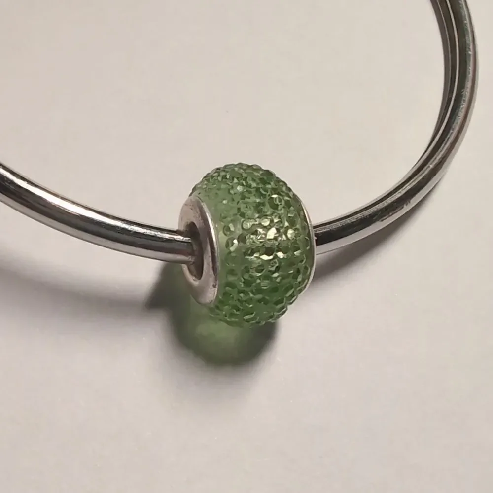 Silver and‎ Green Pave Glass Charm for Pandora Style Bracelet